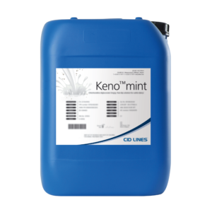 Niebieski kanister z chemią marki CID LINES z wyraźną etykietą produktu Keno™mint.