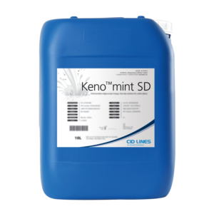 Na zdjęciu 10L niebieski kanister z produktem Keno™mint SD firmy CID LINES.
