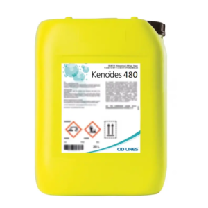 Żółty kanister 20 L z etykietą produktu Kenodes 480 marki CID LINES (środek chemiczny).